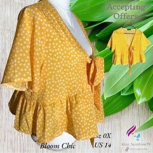 Bloom Chic - Sz 0X US 14 - peplum short sleeved top - mock tie together - floral